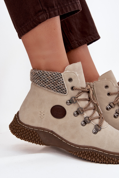 Ocieplane Botki Trapery Damskie Jasnobeżowe Zenaya