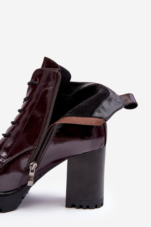 Botki Lakierowane Na Słupku Ocieplane Bordowe D&A MR870-54