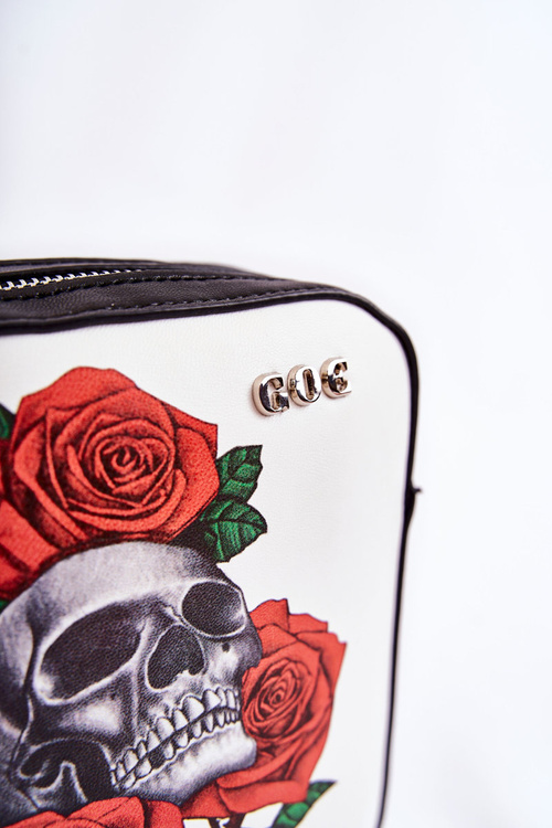 Skórzana Torebka Listonoszka W Print GOE ZNJ012 Czarno-Biała