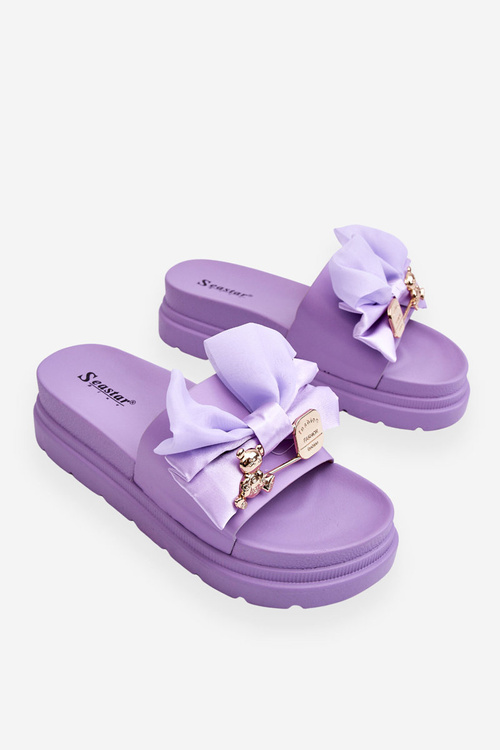 Klapki Z Kokardą I Ozdobnym Misiem Fioletowe Suzy