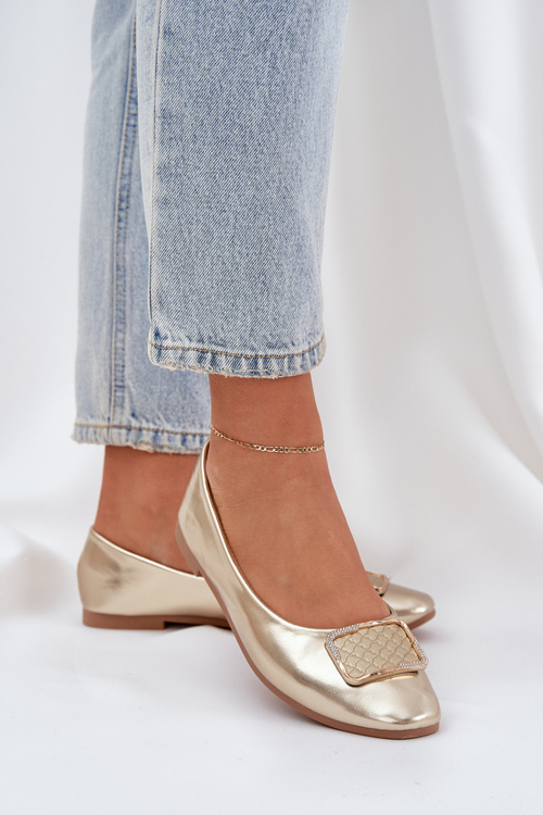 Eko Skórzane Baleriny Z Ozdobą Złote Tulnelia