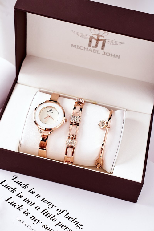 Zestaw Zegarek i Dwie Bransoletki Michael John Różowe Złoto