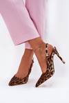 Zdobione Sandały Na Szpilce Panterka Brązowe Kemonia