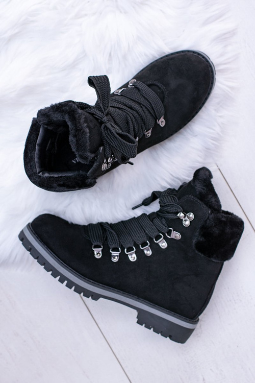 Czarne Damskie Traperki Z Futerkiem Timberki Vices K2