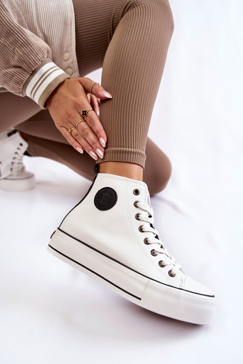 Damskie Wysokie Ocieplane Trampki Big Star KK274170 Białe