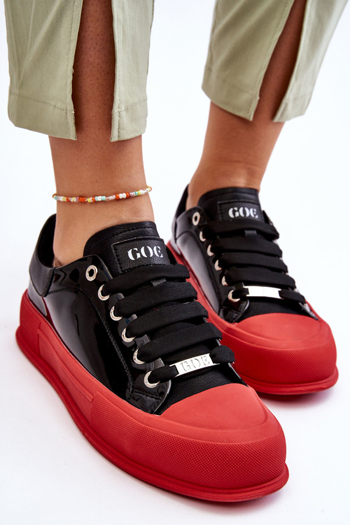 Damskie Lakierowane Trampki Na Platformie GOE LL2N4021 Czarno-Czerwone