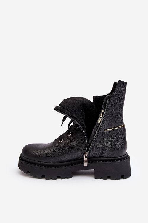 Skórzane Botki Trapery Damskie Na Suwak Zazoo 949P Czarne