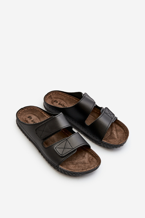 Wygodne Klapki Męskie Z Paskami Na Rzepy Inblu FM00001U Czarne