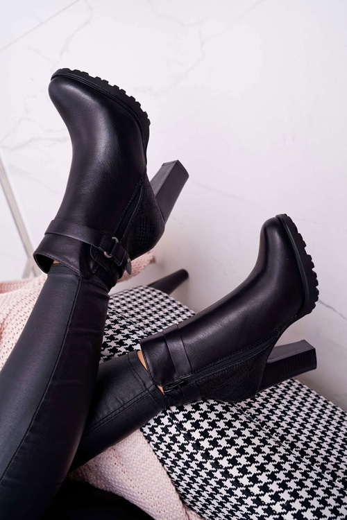 Damskie Botki Na Słupku Ocieplane Czarne Devin