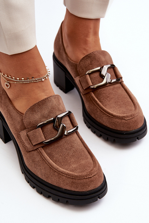 Zamszowe Półbuty Na Masywnym Obcasie Brązowe Finley