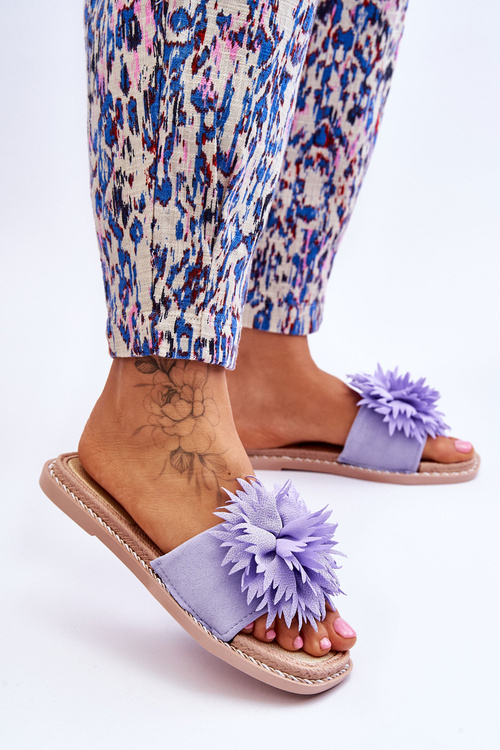 Zamszowe Damskie Klapki Z Ozdobą Fioletowe Giorgia