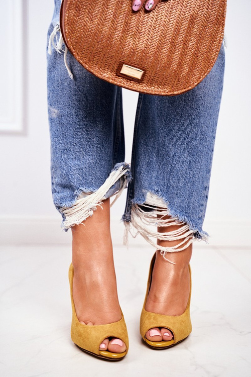 Zamszowe Czółenka Sergio Leone PB135 Żółte 