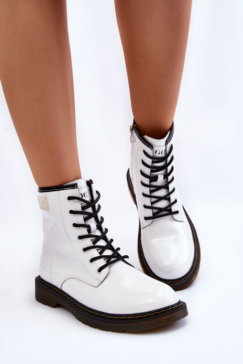 Damskie Lakierowane Botki Ocieplane GOE II2N4051 Białe
