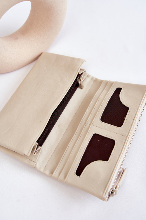 Damski Duży Portfel Na Magnes Beżowy Connes