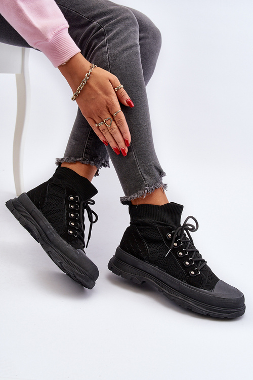 Damskie Trampki Z Elastyczną Cholewką Czarne Kalyne