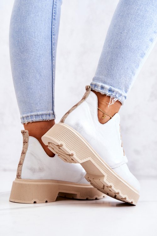 Półbuty Na Masywnej Podeszwie Nicole 2701/005 Biało-Srebrne