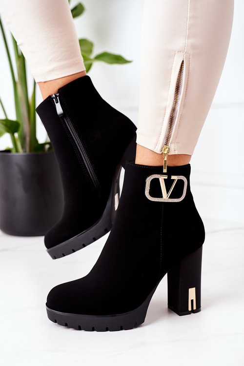 Ocieplane Botki Na Słupku Czarne Wonderful