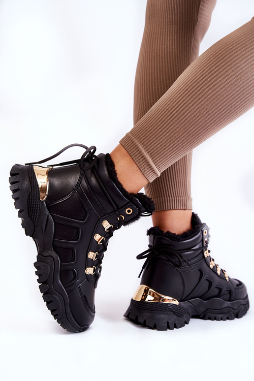 Damskie Ocieplane Botki Trapery Na Platformie Czarne Ofelia