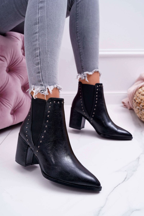 Botki Damskie Na Obcasie Z Gumkami Czarne Trini