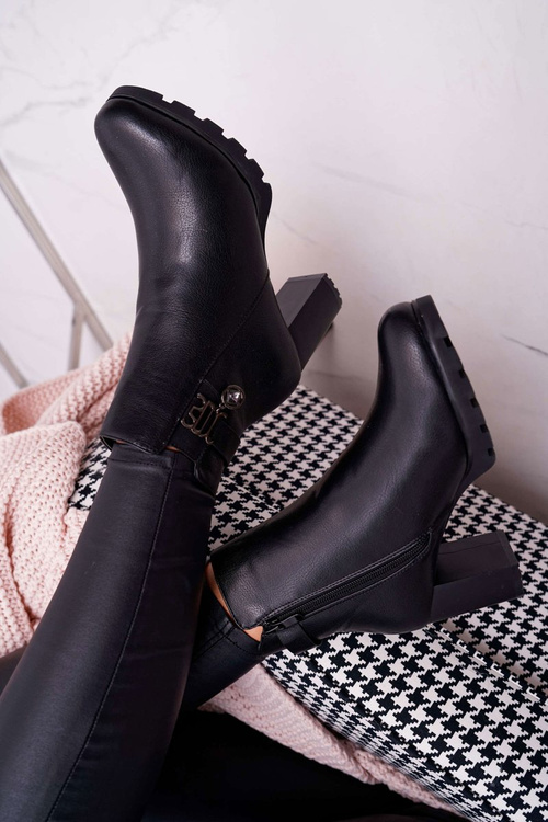 Damskie Botki Na Słupku Ocieplane Czarne Teleni