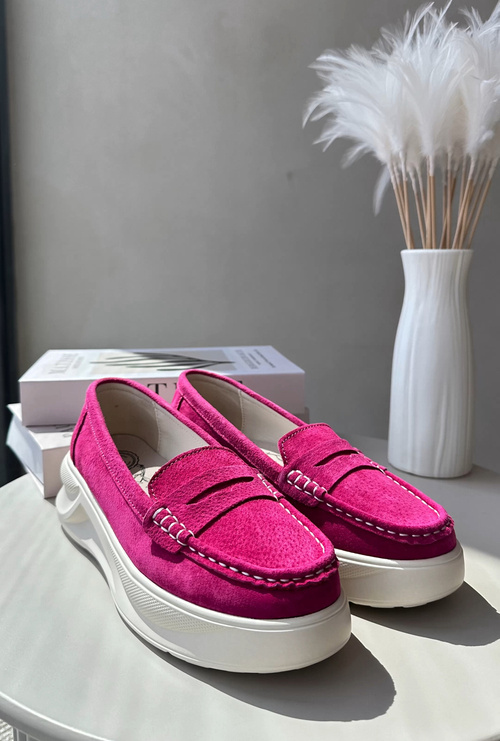 Zamszowe Damskie Mokasyny Fuksja Filidia