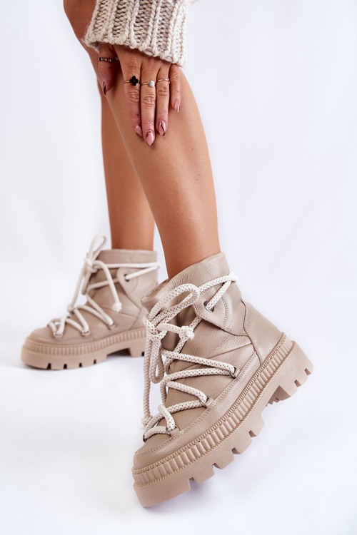 Damskie Modne Botki Śniegowce Beżowe Kallen