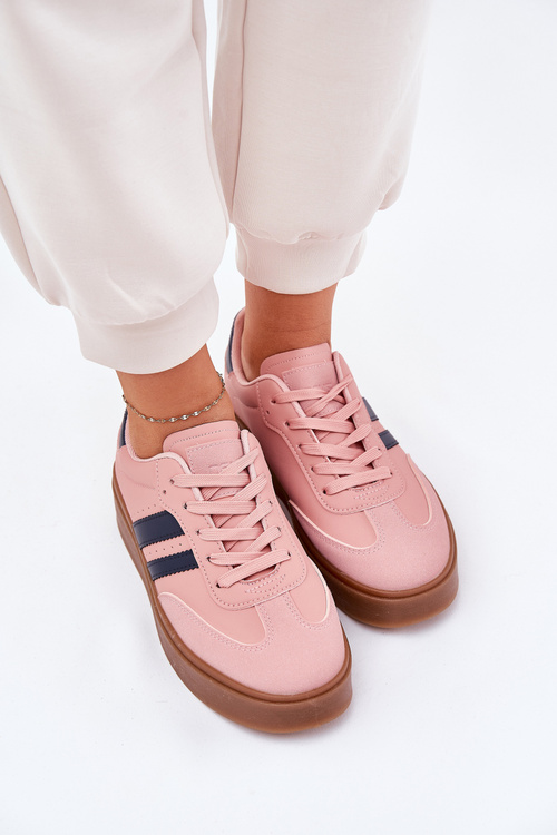 Sneakersy Damskie Na Platformie Z Eko Skóry Różowe Ediriella