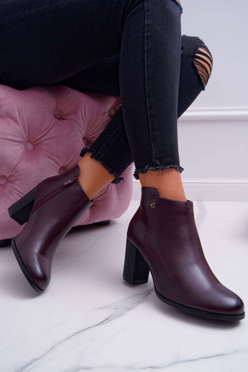 Botki Damskie Na Obcasie Sergio Leone Bordowe BT518