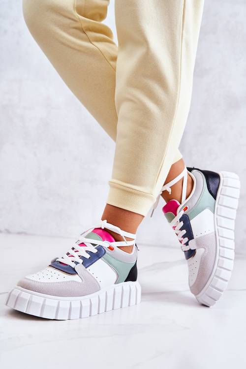 Damskie Skórzane Buty Sportowe Biało-Szare Florentine