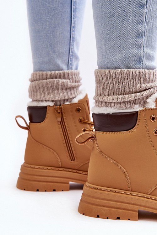 Damskie Trapery Ocieplane Futerkiem Camel Fenan