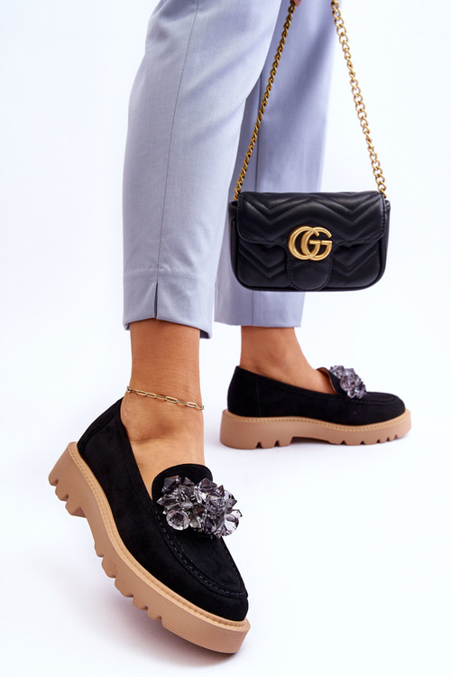 Modne Zamszowe Mokasyny Z Kryształkami Czarne Demeris