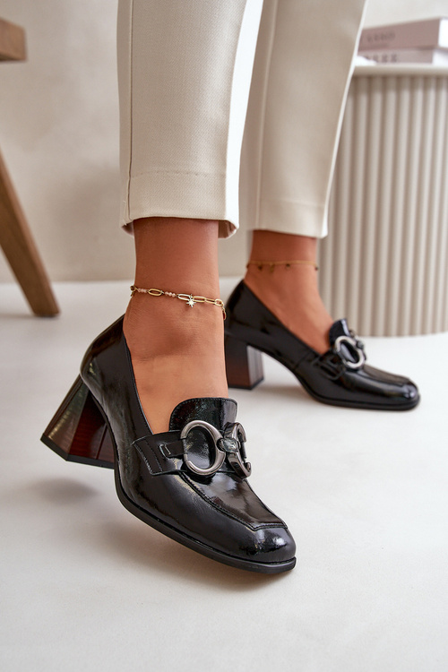 Skórzane Czółenka Z Ozdobą Czarne Laura Messi 2845