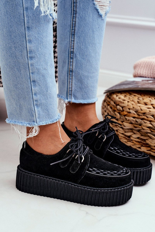 Czarne Zamszowe Creepersy na Platformie Gocain