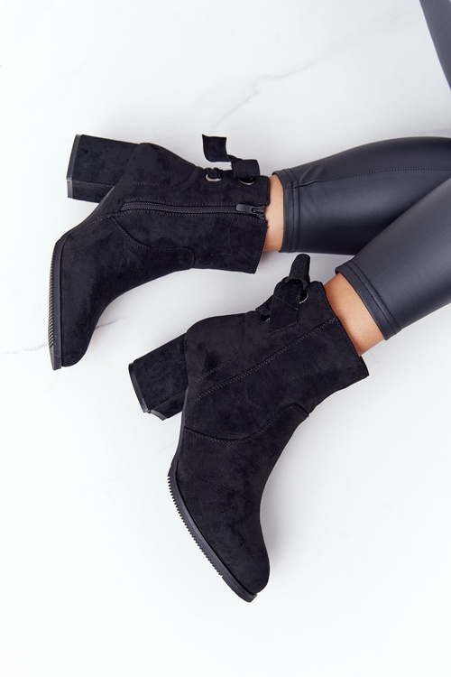 Damskie Ocieplane Botki Na Słupku Czarne Kayla