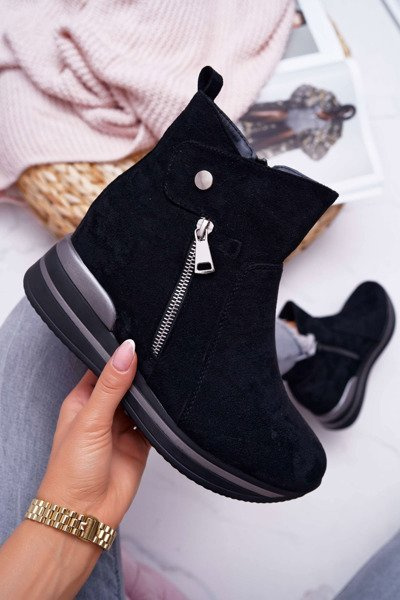 Botki Damskie Ukryty Koturn Czarne Crazyness