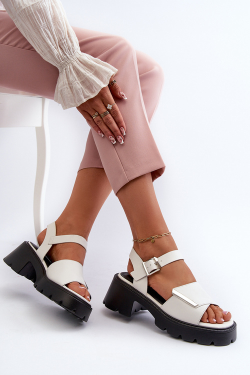 Sandały Damskie Z Eko Skóry Na Obcasie I Platformie Vinceza 36257 Biały