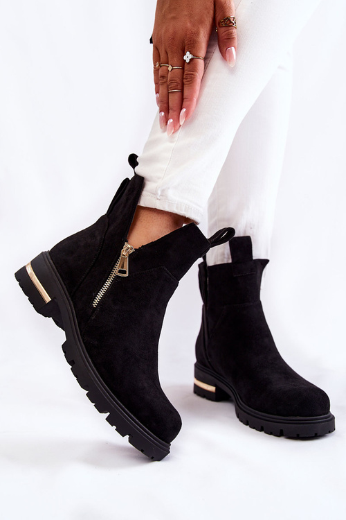 Zamszowe Botki Z Wycięciami Czarne Klarissa