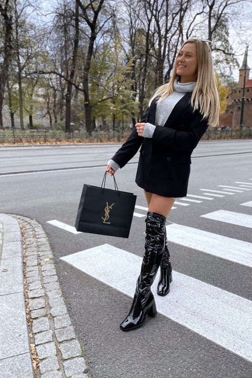 Kozaki Na Słupku Lateksowe Czarne Macey