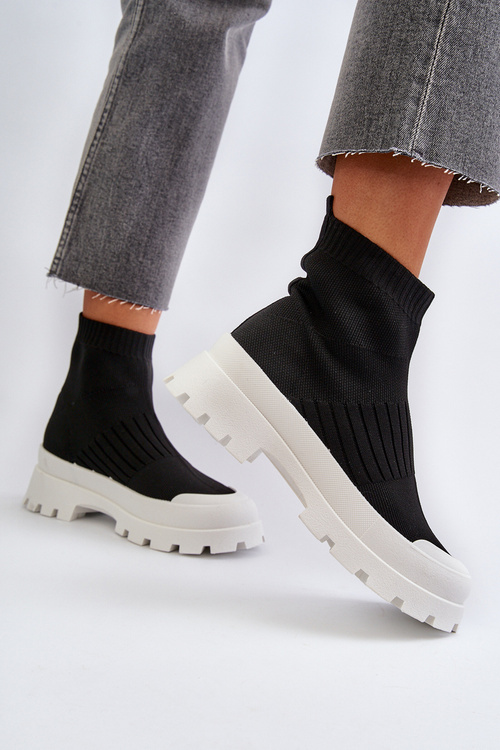 Botki Damskie Ze Skarpetkową Cholewką Wsuwane Czarne Fiename