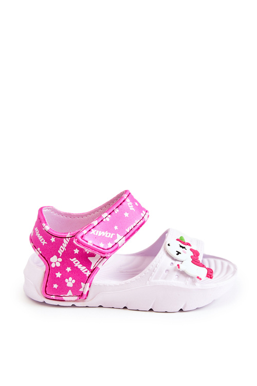 Dziecięce Lekkie Sandały Z Ozdobami Biało-Różowe Trusty