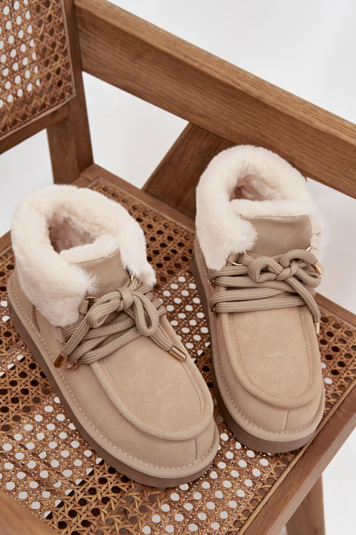 Śniegowce Damskie Z Naturalnego Zamszu D.Franklin DFSH375006 Jasnobeżowe