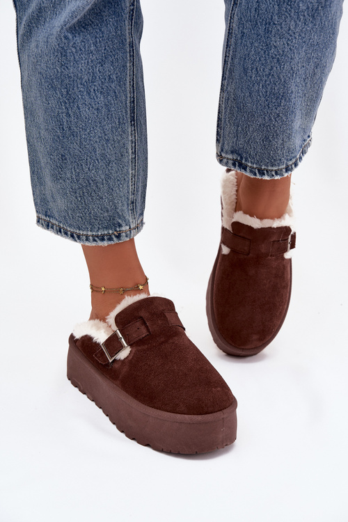 Śniegowce Damskie Z Futerkiem I Klamrą Na Platformie Czekoladowe Jessina