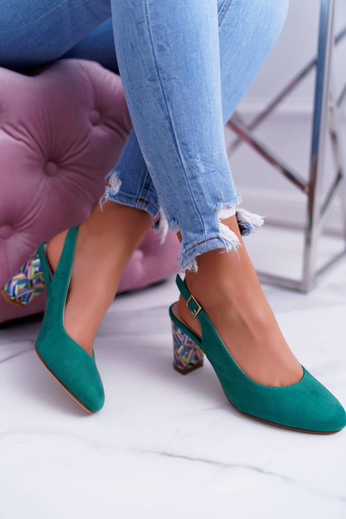 Czółenka Damskie Na Słupku Galanterki Sergio Leone SK788 Zielone Lati