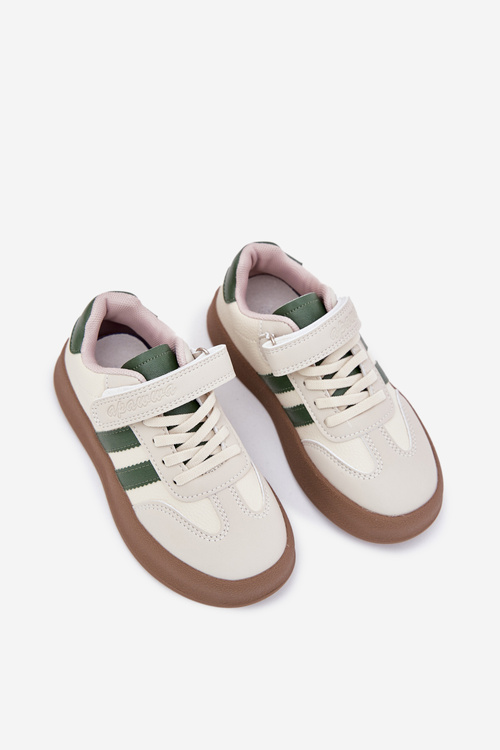 Sneakersy Dziecięce Na Platformie Beżowo-Zielone Sopiaella