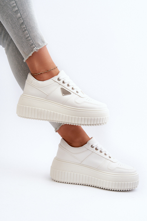 Sneakersy Damskie Z Eko Skóry Na Masywnej Platformie Białe Chrisstin