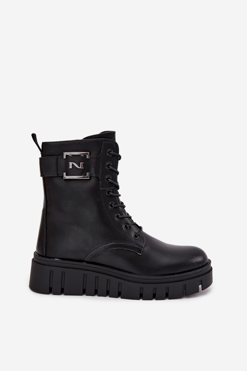 Botki Damskie Na Platformie Z Ozdobnym Detalem Ocieplane Czarne Lyrana