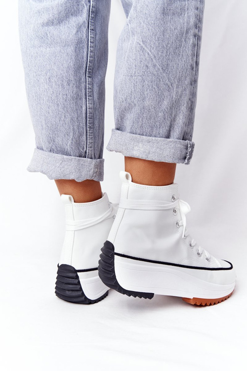 Skórzane Trampki Na Platformie Białe Coachella