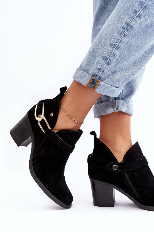Damskie Zamszowe Botki Na Obcasie Maciejka 06247-01 Czarne