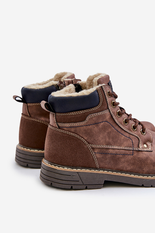 Ocieplane Trapery Męskie Z Eko Skóry Brązowe Venredia