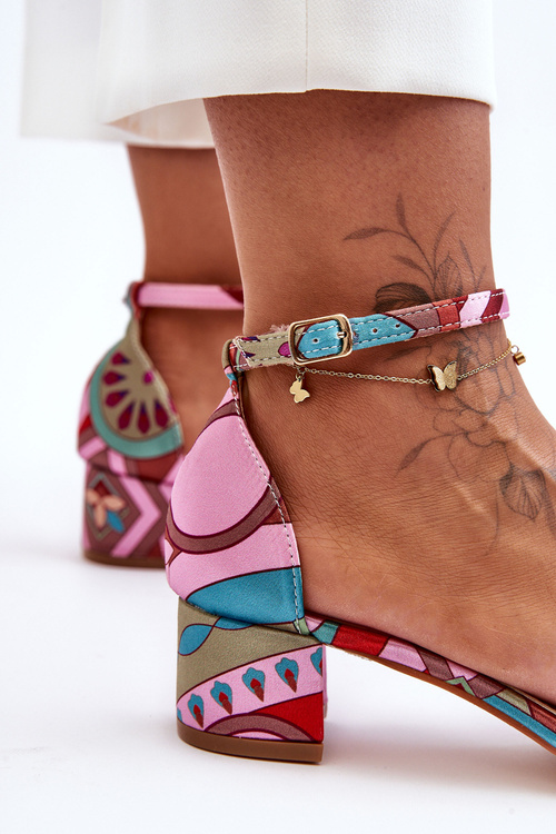 Satynowe Sandałki Na Obcasie We Wzory Różowy Mix Inspire Me!